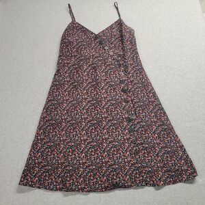 Madewell‎ Button-Wrap Cami Dress Womens 2 Black Floral Print 100% Silk Lined